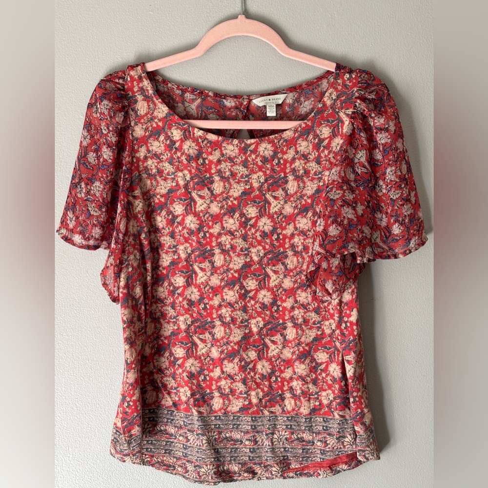 Lucky Brand Mixed Media Floral Flutter Sleeve